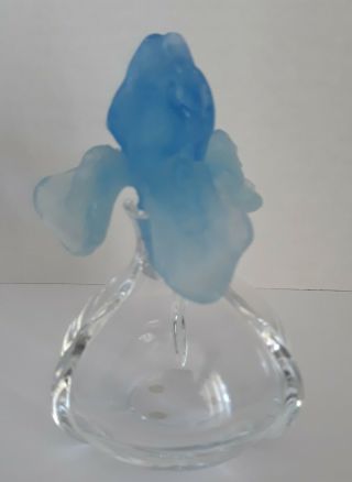 Signed DAUM FRANCE Crystal Pate De Verre Blue Iris Flower Crystal Perfume Bottle 3