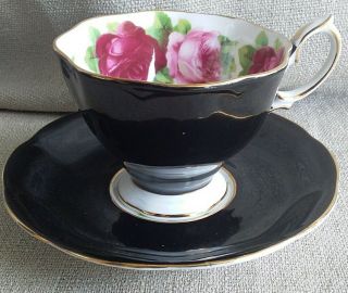 Dramatic Black Royal Albert Teacup And Saucer Set With Roses