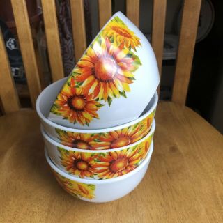 Royal Norfolk Cereal & Soup Bowls Sunflowers Design Set Of 4 Nwt