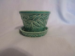 Vintage Mccoy Art Pottery Small Green Glaze Hobnail Leaf Pattern Violet Pot With