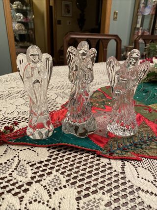 Waterford Crystal Nativity Angels Set Of 3 Praying Lute Horn With Boxes
