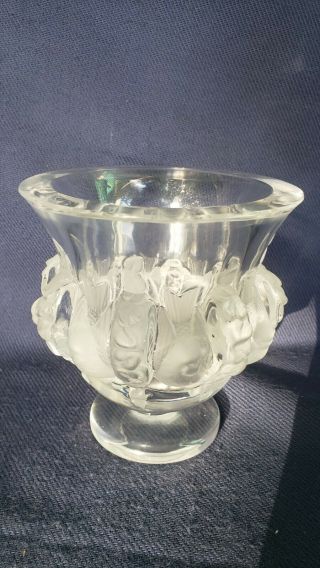 Signed Lalique Crystal Dampierre Vase/bowl Frosted Birds & Vines