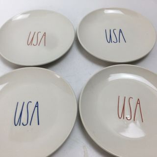 4 Rae Dunn Usa Appetizer Dessert Snack Plates Red White Blue 4th Of July 6”