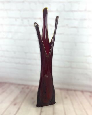 Mid Century Modern Viking Art Glass Stretch Glass Swung Vase Ruby Red 23 3/4”
