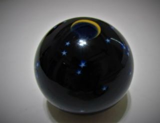 Lundberg Art Glass Cobalt Blue Color Blown Glass Paperweight Starry Night 3.  5 "