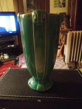 Vintage Mccoy Art Pottery Green Glaze Art Deco 4 Column Vase Circa 1940 