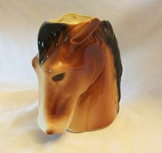 Vintage Royal Copley Art Pottery Horse Head Planter Vase Brown Black Mane Bust