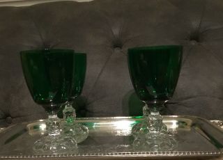 Set of 4 Fostoria GREEN AMERICAN LADY Goblets 6 1/8” Crystal Glass Stems 2