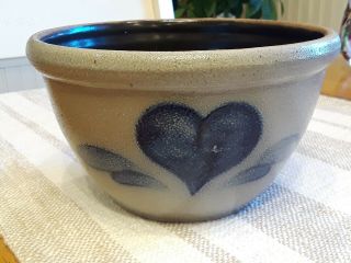 Rowe Pottery Cambridge Salt Glazed Crock Bowl 1992 Heart