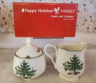 Nikko Happy Holidays Sugar Bowl With Lid And Creamer Set