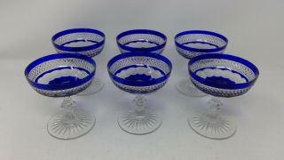 Set Of 6 Cobalt Blue Cut To Clear Bohemian Style 4 3/8 " Champagne / Sherbets