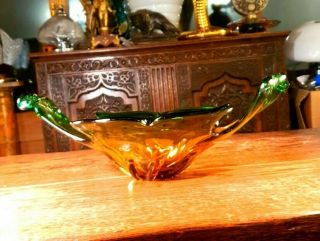Large Rare L46CM Vintage Murano Sommerso Glass Bowl Centerpiece Home Decor Art 3