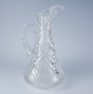 Exceptional American Brilliant Abp Cut Glass Pitcher Signed Hawkes Uncommon Form
