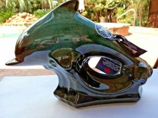 BLUE MOUNTAIN POTTERY GREEN & BLACK DRIP GLAZE DOLPHIN WITH LABEL & TAG 2
