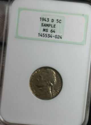 1943 D 5c Nickel Jefferson Sample Ngc Ms64