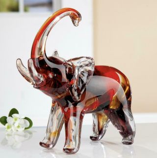X Very Large Art Glass Freeform Elephant Sculpture With Tusks & Label