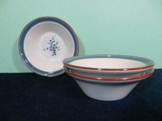 Set Of 3 Noritake Stoneware Pleasure 6 5/8 " Rimmed Cereal Bowls Blue 8344