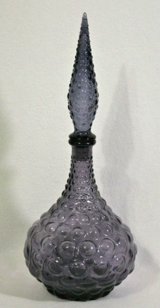Squat Bubble Empoli Purple Amethyst Glass Genie Bottle Decanter With Stopper Mcm