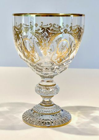 Cartier " La Maison Du Roi " Gold Gilt Crystal Glass Water Goblet - Signed