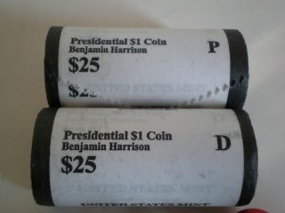 2012 P&d 2 Roll Set Benjamin Harrison (50 Presidential $1.  Coins)