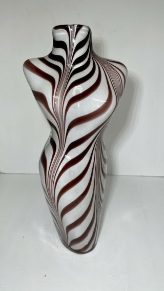 Italian Art Glass Murano Style Female Torso Vase,  Mid Century Mcm 13 1/2 " White
