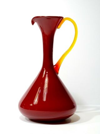 Italian 1960’s Murano Long Neck Mid Century Modern Red Cased Art Glass Pitcher 2