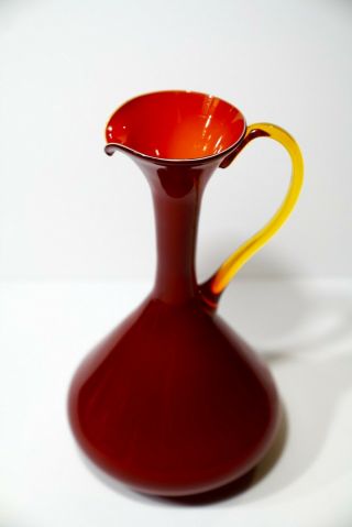 Italian 1960’s Murano Long Neck Mid Century Modern Red Cased Art Glass Pitcher 3