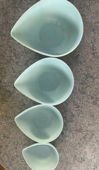 4 Vintage Fire King Teardrop Mixing Bowl Set Blue