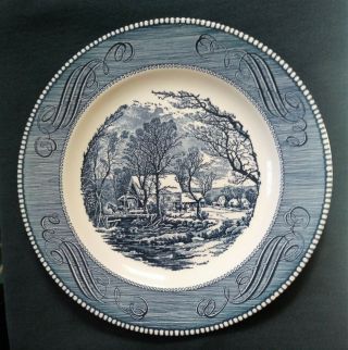 Set Of 6 Currier And Ives Dinner Plates Blue 10” The Old Grist Mill
