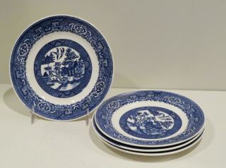 Homer Laughlin Vintage Blue Willow China Set 4 Bread / Dessert Plates