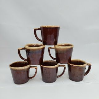 Set Of 6 Vintage Mccoy Pottery Brown Drip Glazed Mugs Coffee Cups
