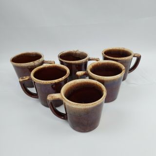 Set of 6 Vintage McCoy Pottery Brown Drip Glazed Mugs Coffee Cups 2