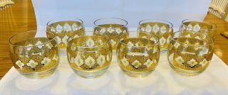 Set Of 8 Signed Culver Valencia Roly Poly 8oz Cocktail Glasses 22k Gold Usa
