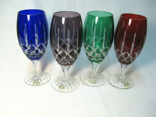 Set Of Four Ajka Arabella Cased Cut To Clear Iced Beverage Tea / Water Goblet