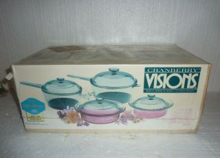 Vtg Nos Visions By Corning Ware Cranberry 10 - Pc Set Cookware Visionware