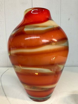 Waterford Evolution Crystal Red Sea Vase 17” Art Glass Couple Tiny Scratches