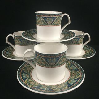 Set Of 4 Cups And Saucers Mikasa San Marco Mosiac Floral Dx006 Bone China
