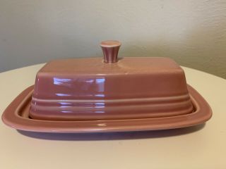 Vintage Homer Laughlin Fiesta Pink Rose Butter Dish 7 1/4 " L - 4 1/4 " W