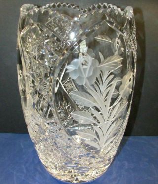 Xl Czech Bohemian German Crystal Vase Hand Cut Lead Glass Engraved Lausitzer