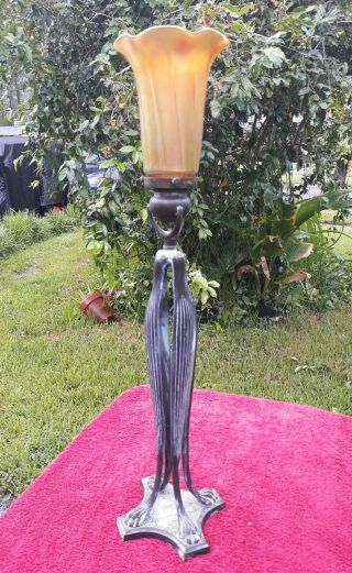 Tiffany Studios Style Candlestick Lamp,  Lundberg Iridescent Art Glass Shade $1