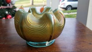 Northwood Aqua Opalescent Carnival Glass Drapery Rose Bowl Awesome Color