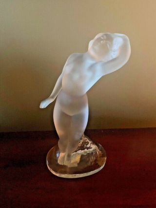 Lalique France Frosted Crystal Nude Lady Arm Out Figurine Signed
