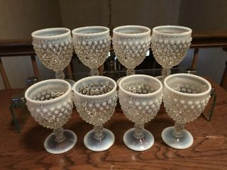 1929 8 Fenton Opalescent Blue Hobnail Water Goblets $240 @replacements