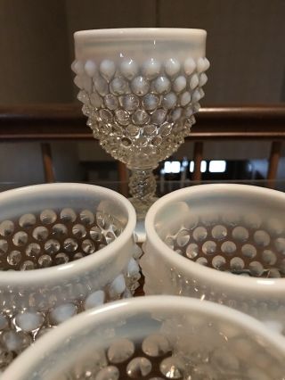 1929 8 FENTON Opalescent Blue Hobnail Water Goblets $240 @Replacements 2