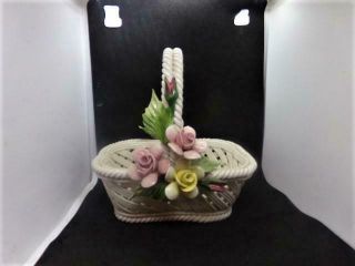 Vintage Capodimonte Italy Soft Paste Porcelain Handled Flower Basket