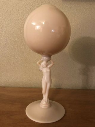 Art Deco Cambridge Glass Crown Tuscan Nude Lady Stem Ivy Ball Vase,