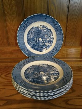 Vintage Currier & Ives Dinner Plates The Old Grist Mill 10” Set Of 6 Royal Usa