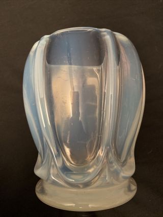 Les Godrons Signed Verlys Opalescent Art Deco Glass Vase