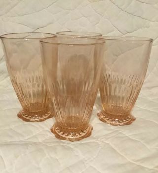 Four Old Colony Lace Edge Footed Tumblers Pink 5 Inches