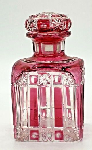 1920s Cristalleries De Nancy France Cranberry Cut To Clear Glass Perfume Bottle